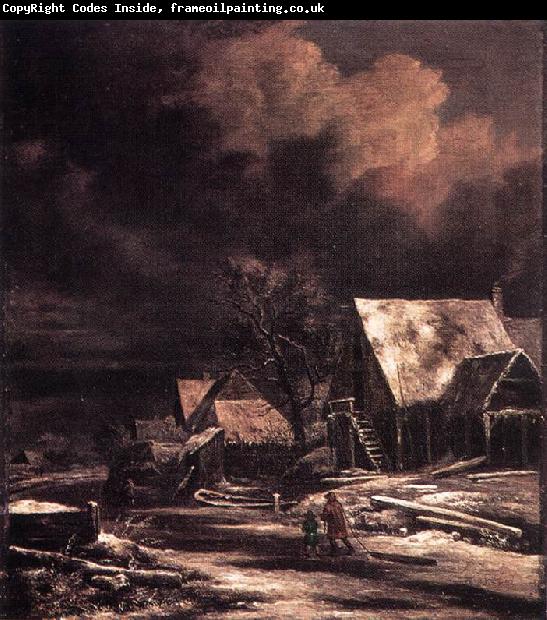 Jacob van Ruisdael Village at Winter at Moonlight